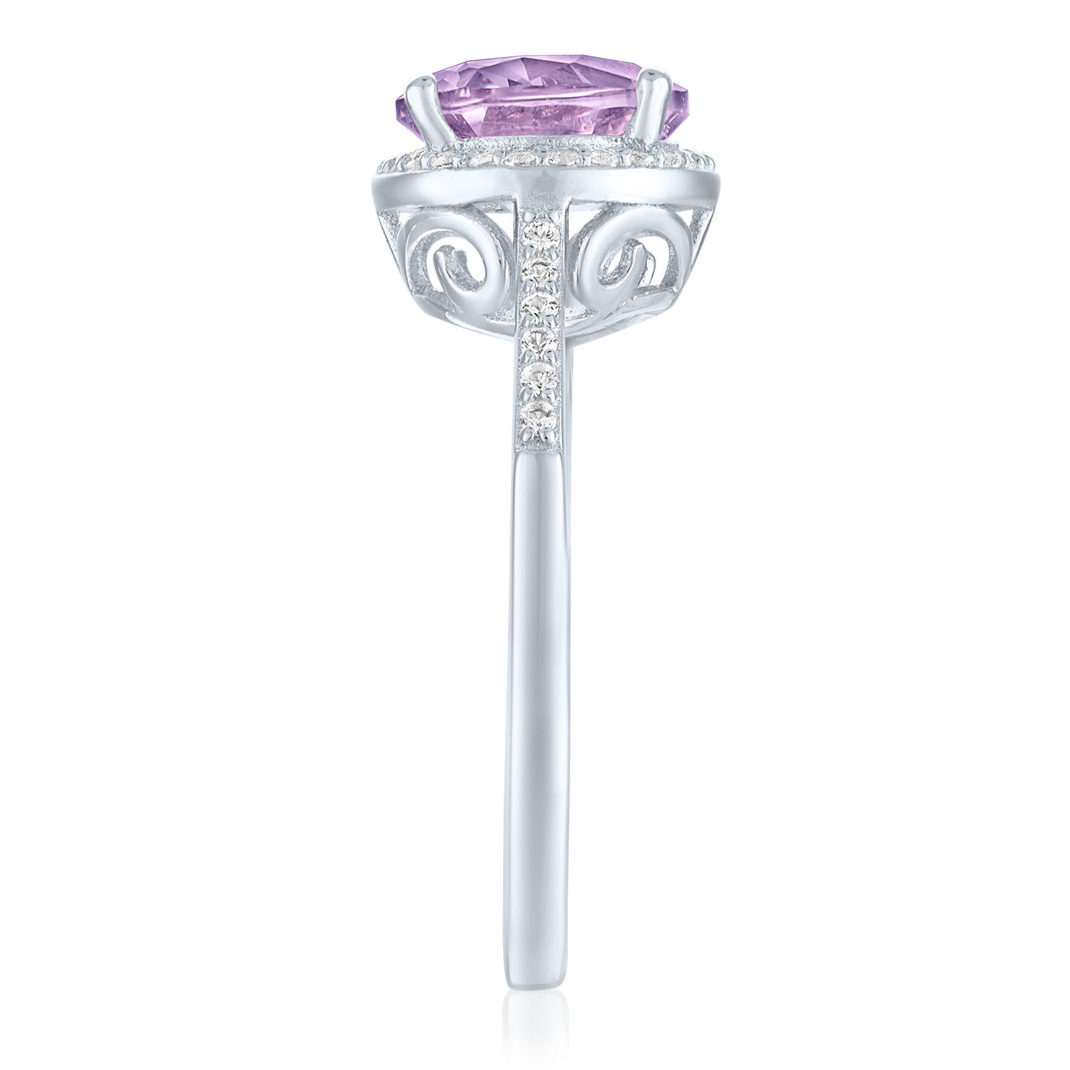 Rose de France & Lab-Created White Sapphire Halo Ring in Sterling Silver