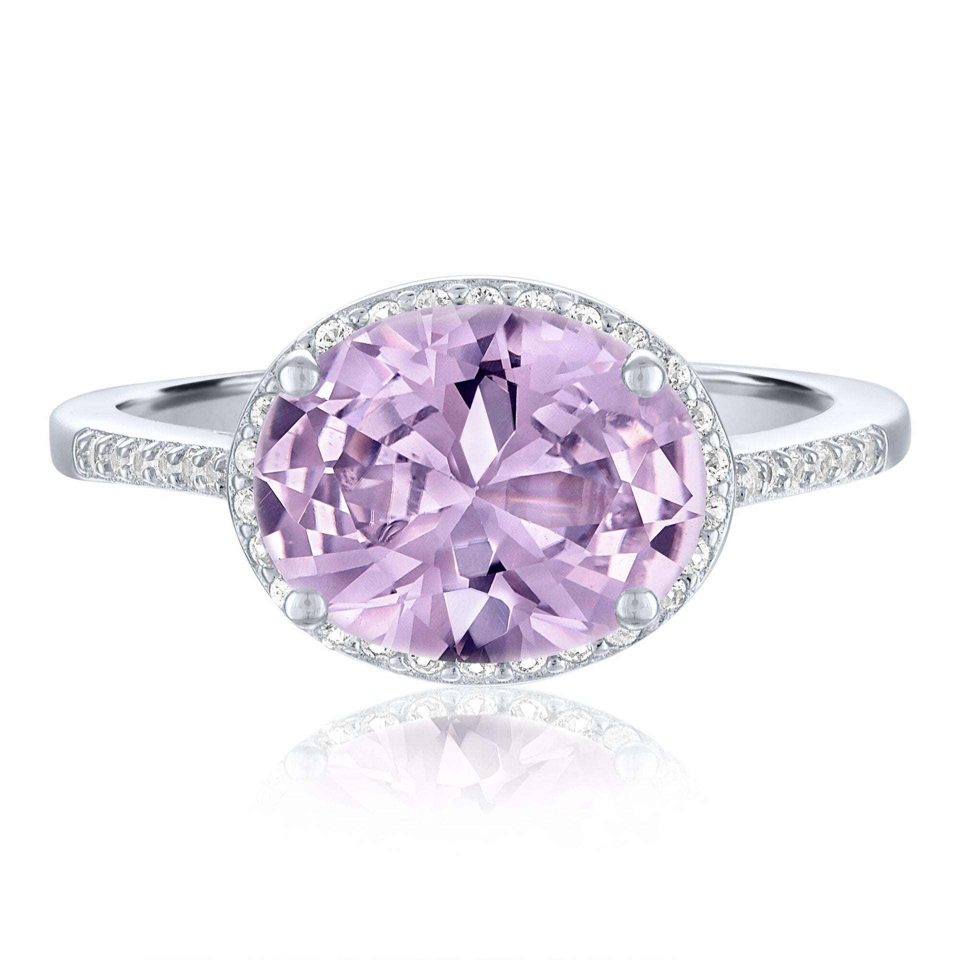 Rose de France & Lab-Created White Sapphire Halo Ring in Sterling Silver