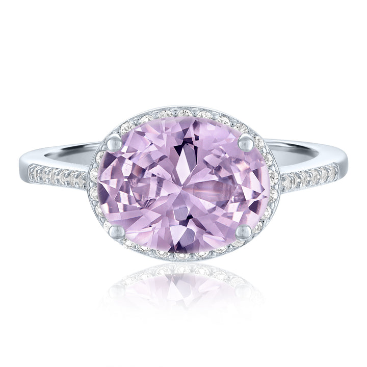 Rose de France & Lab-Created White Sapphire Halo Ring in Sterling Silver