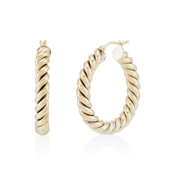 Polished Cable Hoop Earrings in 14K Yellow Gold