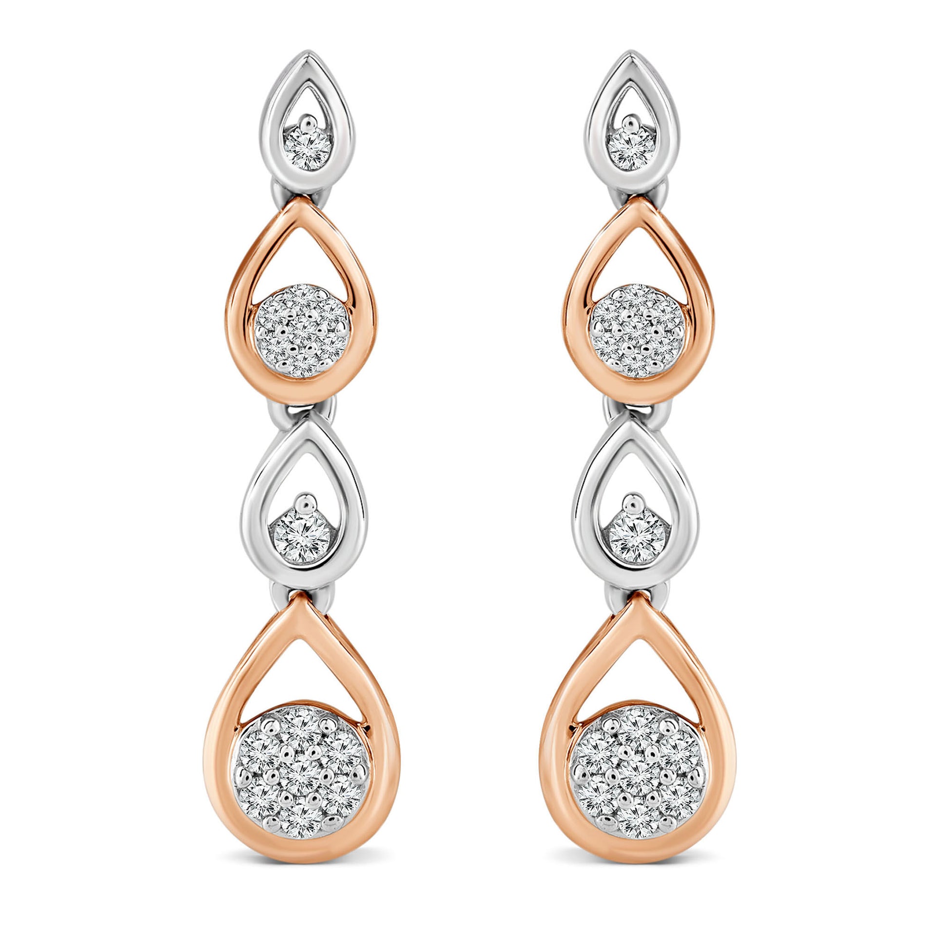Diamond Dangle Earrings in 10K White Gold & 10K Rose Gold (1/7 ct. tw.)