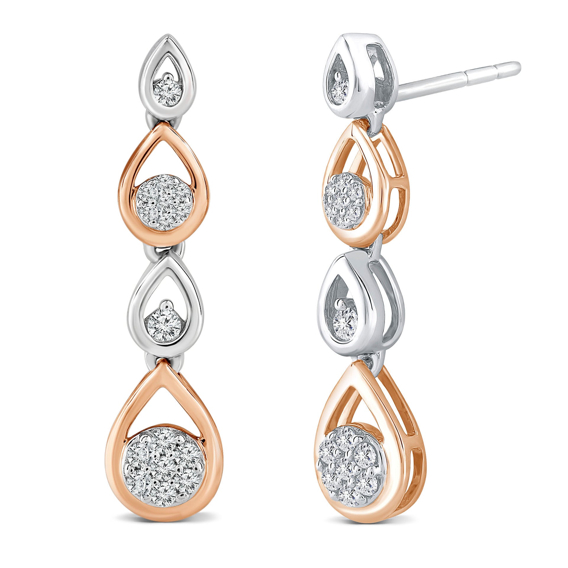 Diamond Dangle Earrings in 10K White Gold & 10K Rose Gold (1/7 ct. tw.)