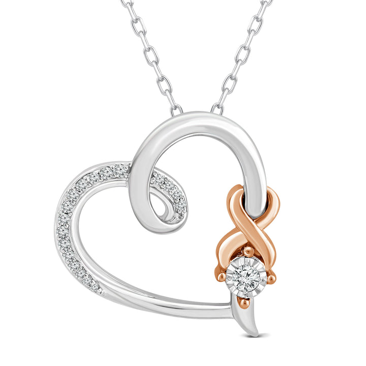 Diamond Accent Heart Pendant in Sterling Silver & 10K Rose Gold