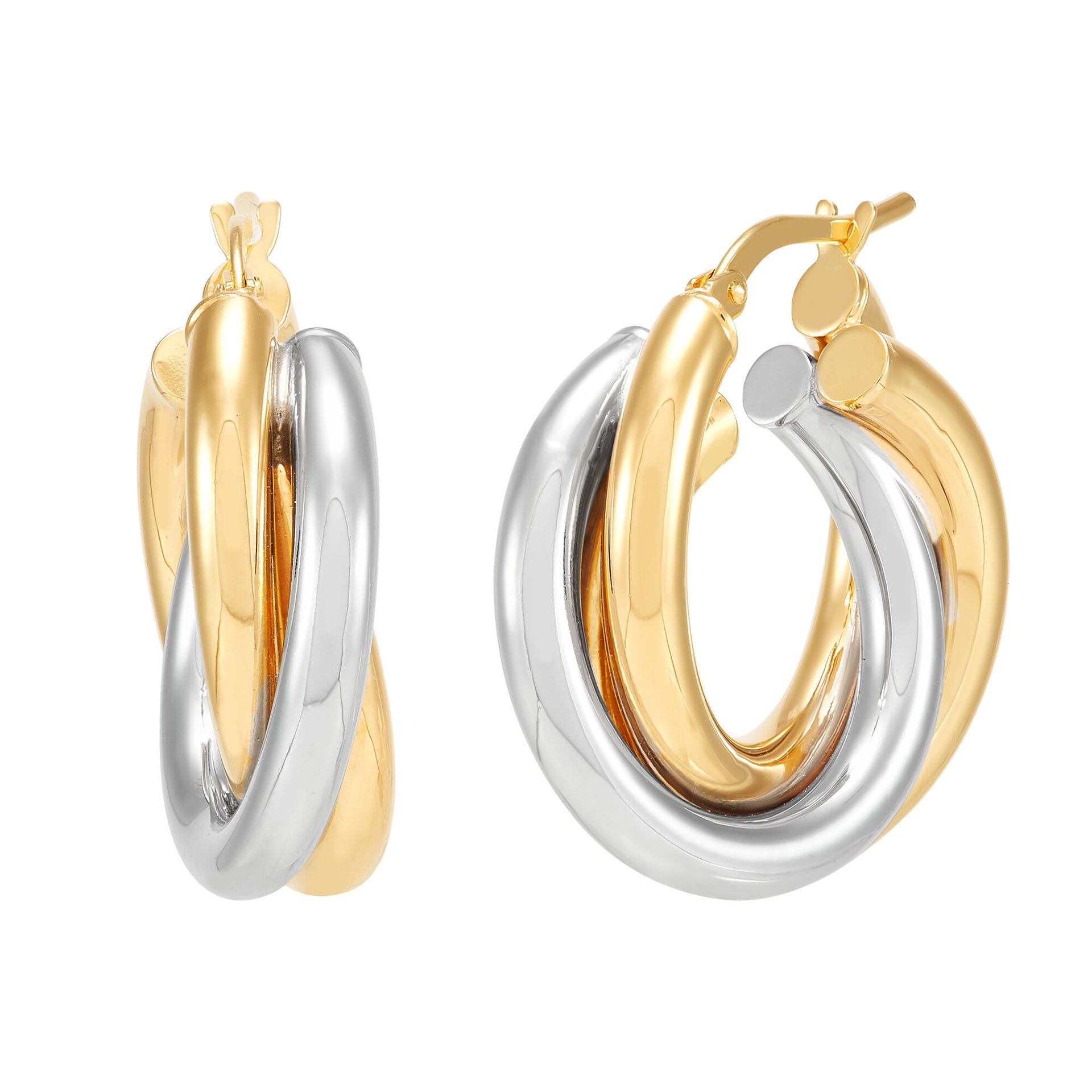 Interlocking Tube Hoop Earrings in 14K Yellow Gold & 14K White Gold