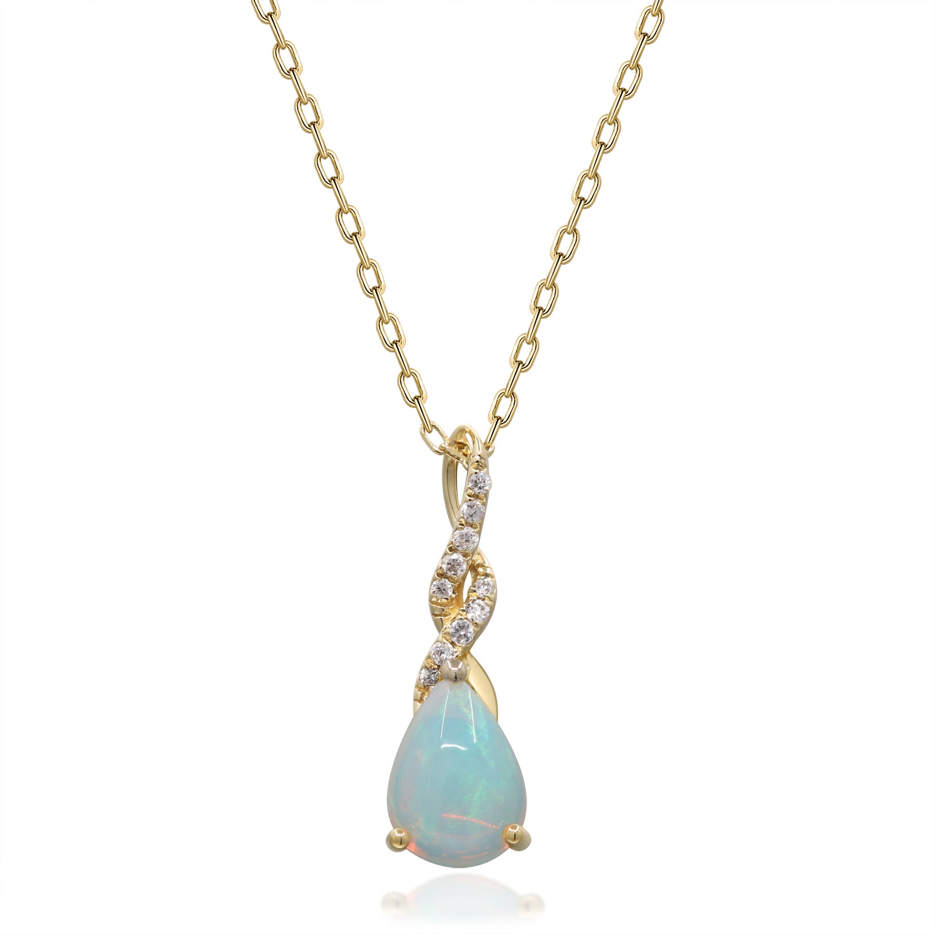 Pear-Shaped Opal and Diamond Accent Pendant in 10K Yellow Gold