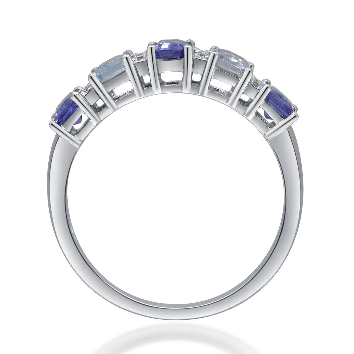 Tanzanite, Aquamarine & Diamond Accent Ring in 10K White Gold