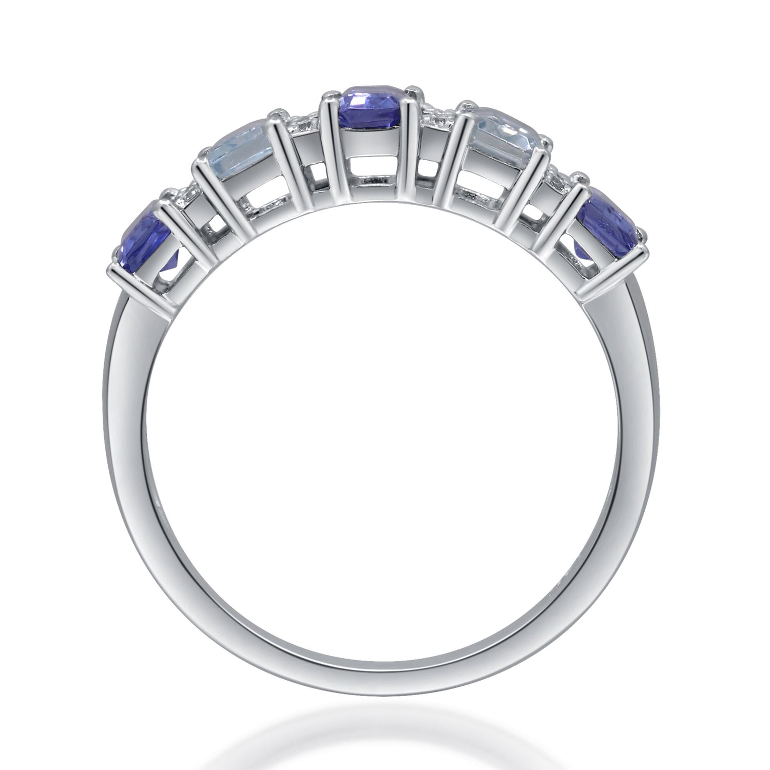 Tanzanite, Aquamarine & Diamond Accent Ring in 10K White Gold