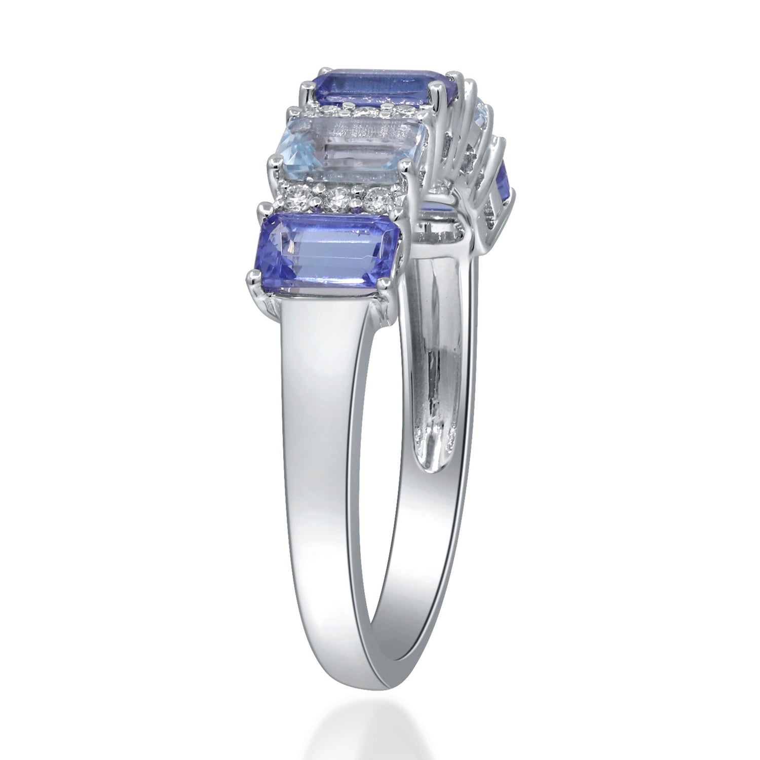 Tanzanite, Aquamarine & Diamond Accent Ring in 10K White Gold