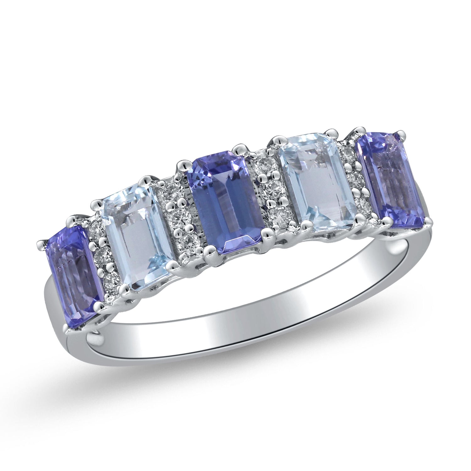 Tanzanite, Aquamarine & Diamond Accent Ring in 10K White Gold