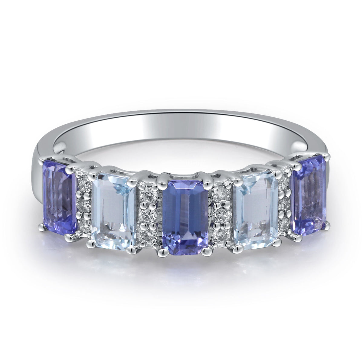 Tanzanite, Aquamarine & Diamond Accent Ring in 10K White Gold