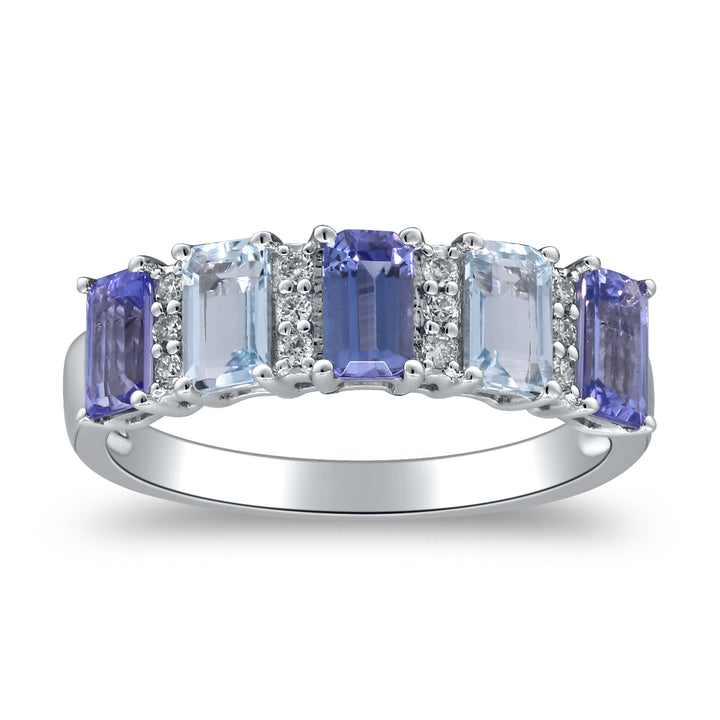 Tanzanite, Aquamarine & Diamond Accent Ring in 10K White Gold