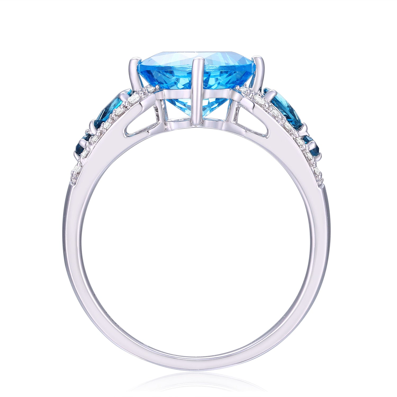 Sky Blue Topaz, London Blue Topaz & Diamond Ring in 10K White Gold