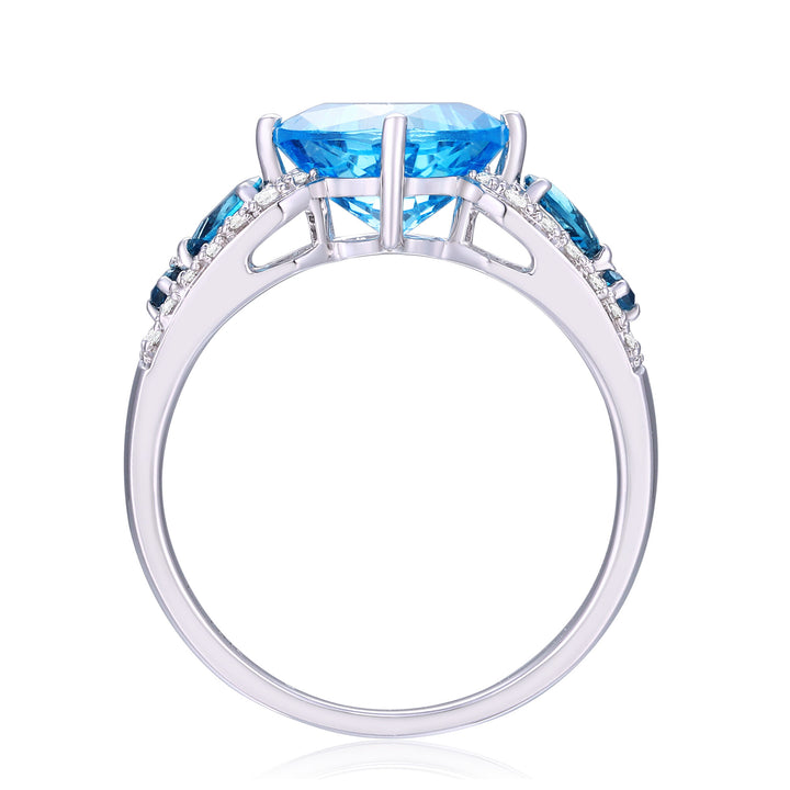 Sky Blue Topaz, London Blue Topaz & Diamond Ring in 10K White Gold