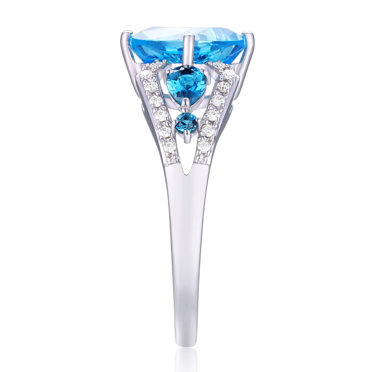 Sky Blue Topaz, London Blue Topaz & Diamond Ring in 10K White Gold