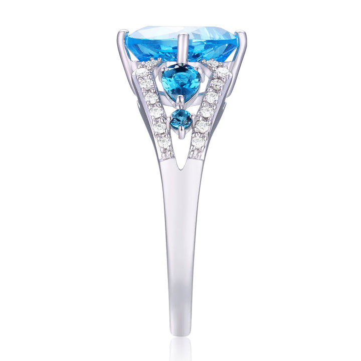 Sky Blue Topaz, London Blue Topaz & Diamond Ring in 10K White Gold
