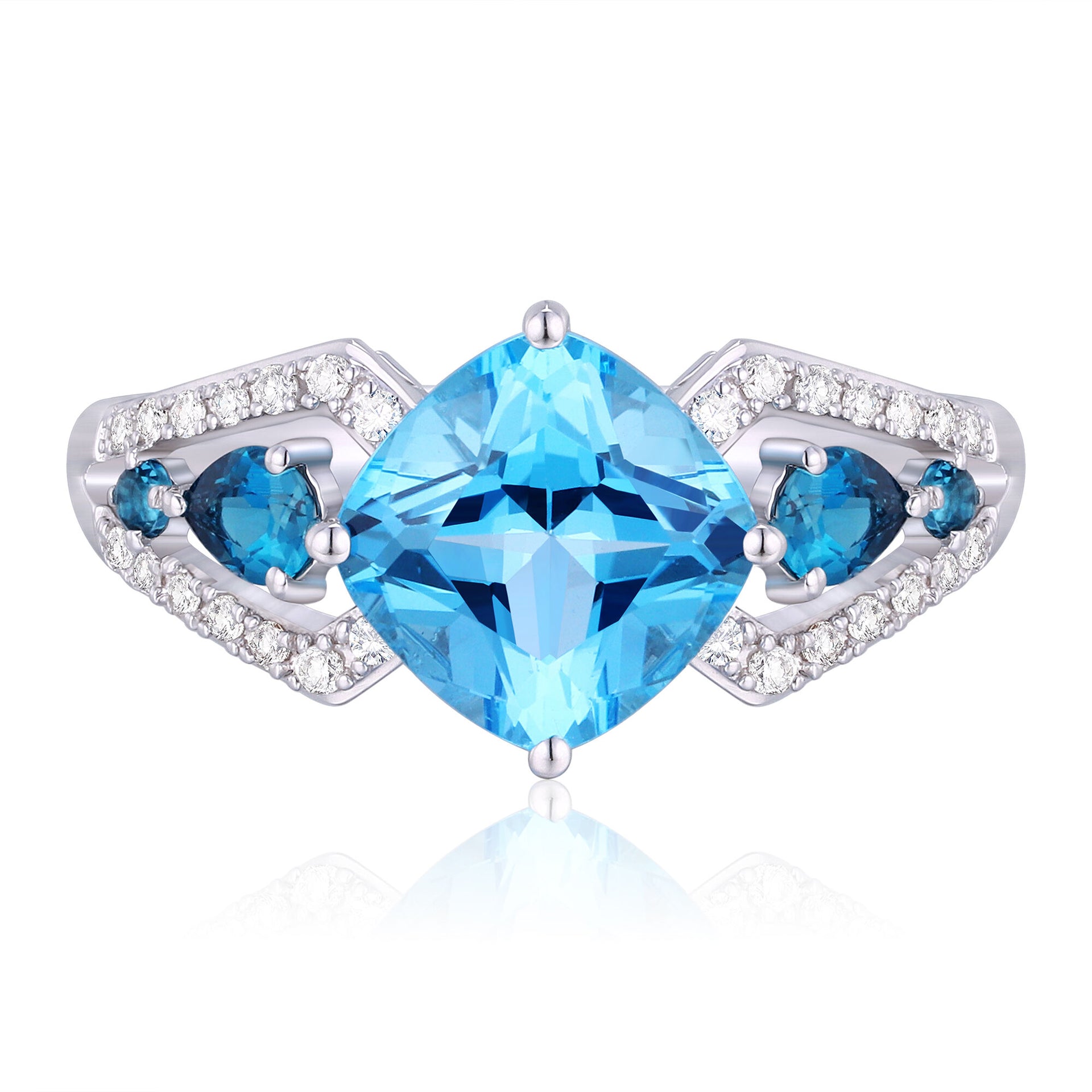 Sky Blue Topaz, London Blue Topaz & Diamond Ring in 10K White Gold