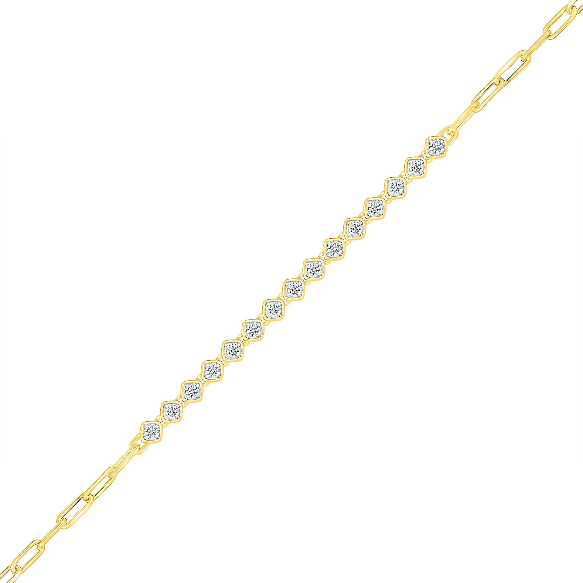 Diamond Faux Bezel Paperclip Bracelet in 10K Yellow Gold (1/4 ct. tw.)