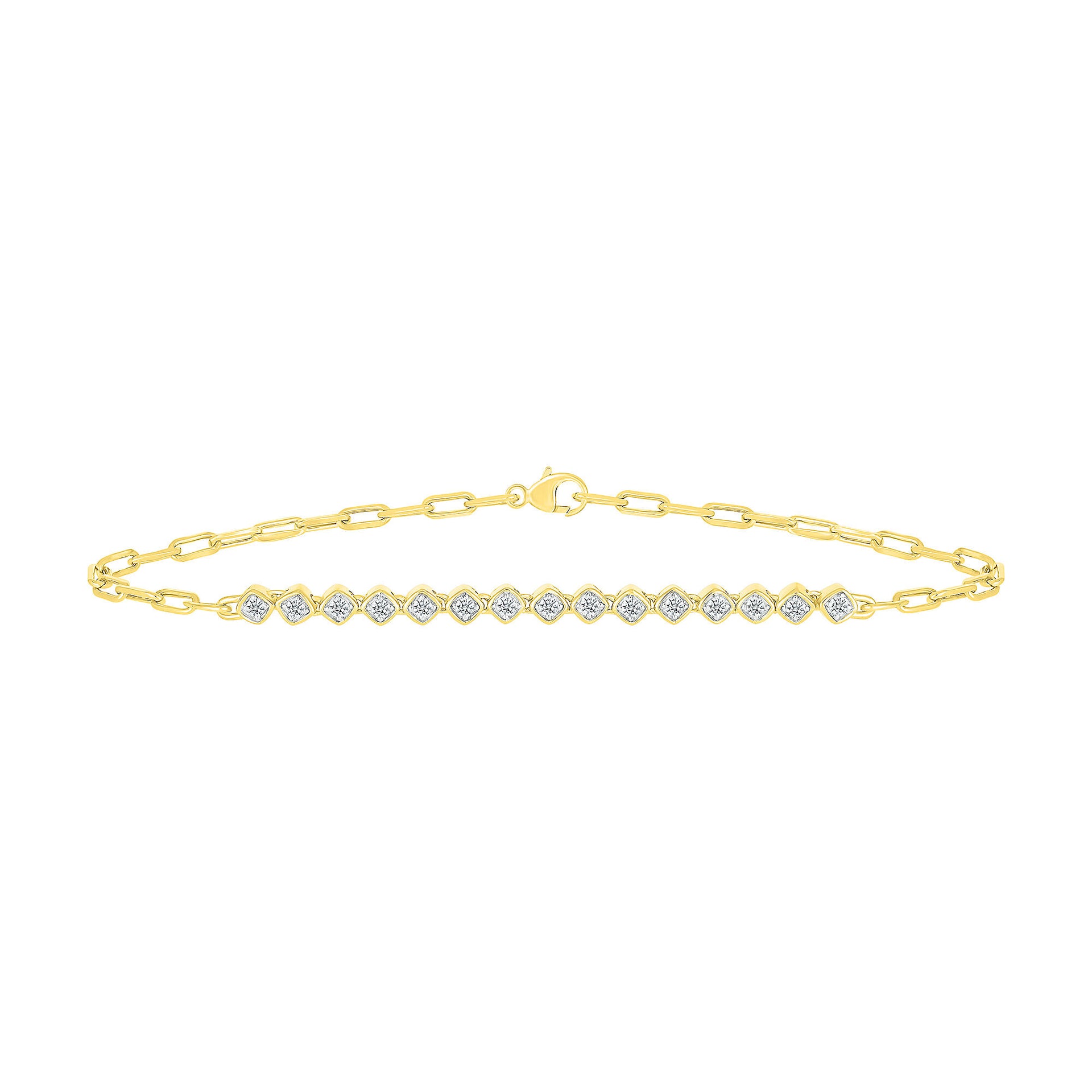 Diamond Faux Bezel Paperclip Bracelet in 10K Yellow Gold (1/4 ct. tw.)