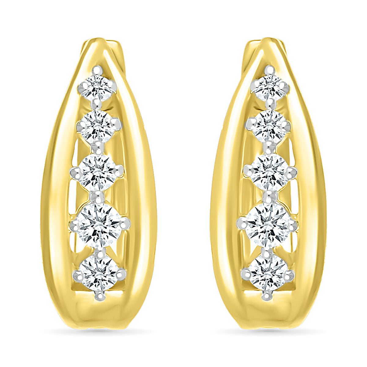 Diamond Graduated Oval Hoop Earrings in 10K Yellow Gold (1/4 ct. tw.)