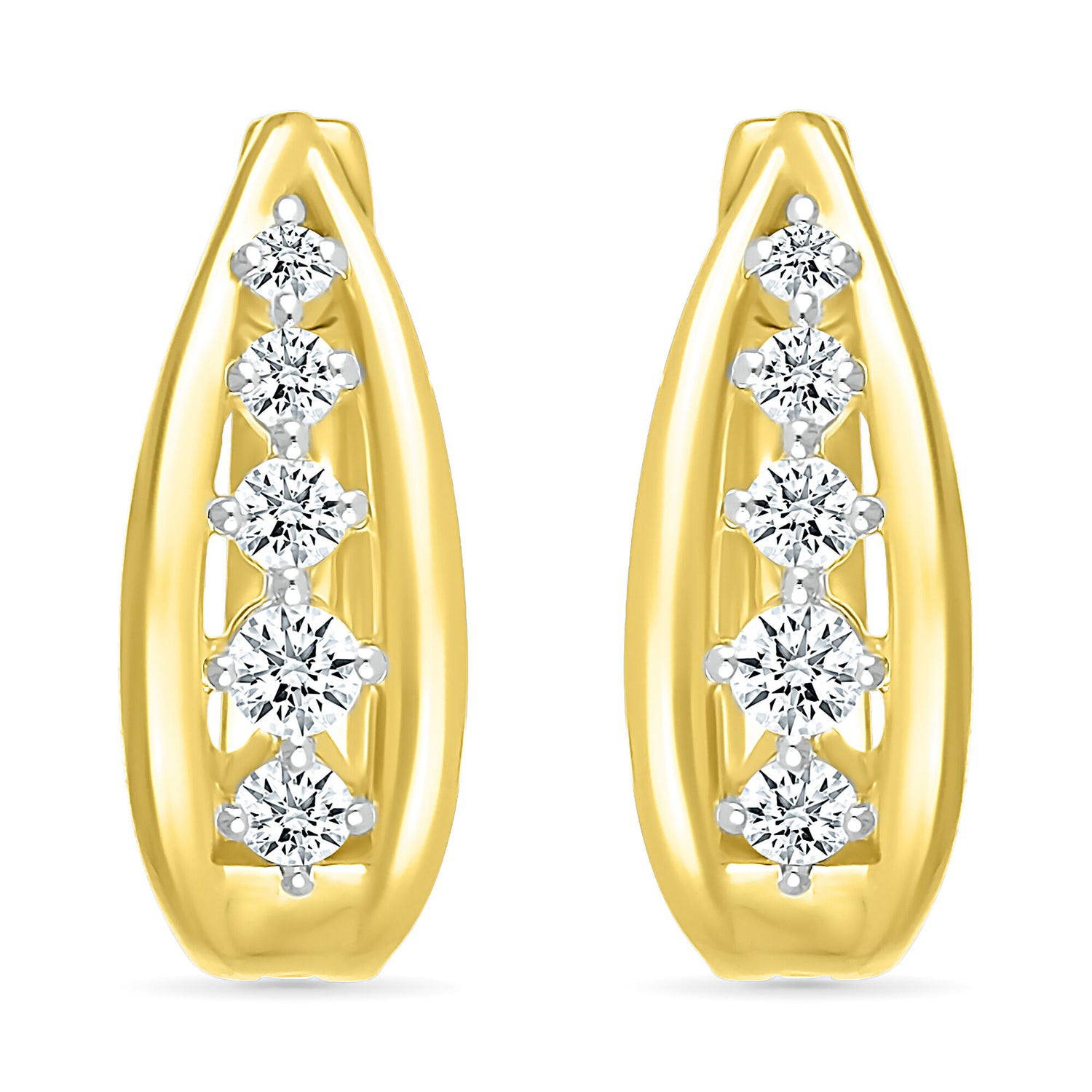 Diamond Graduated Oval Hoop Earrings in 10K Yellow Gold (1/4 ct. tw.)