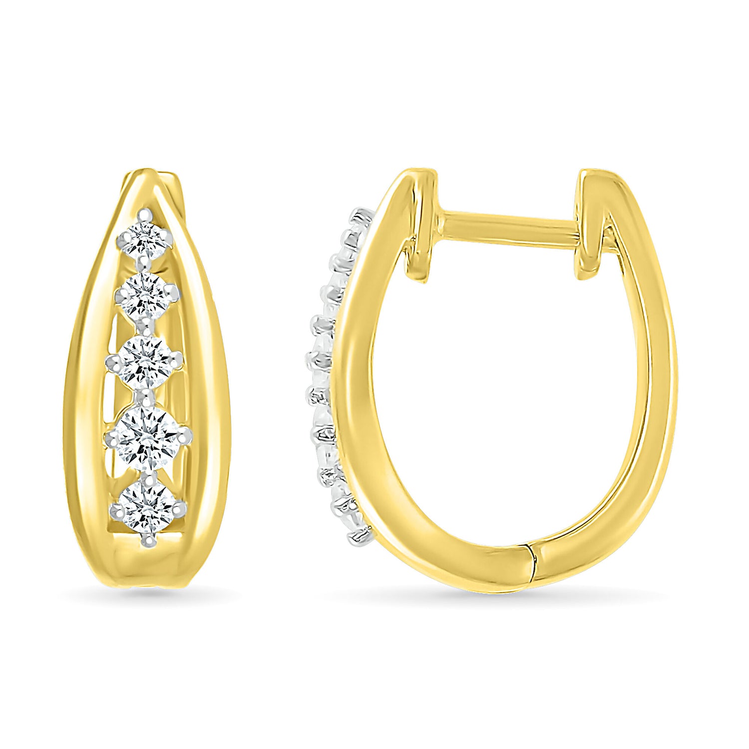 Diamond Graduated Oval Hoop Earrings in 10K Yellow Gold (1/4 ct. tw.)