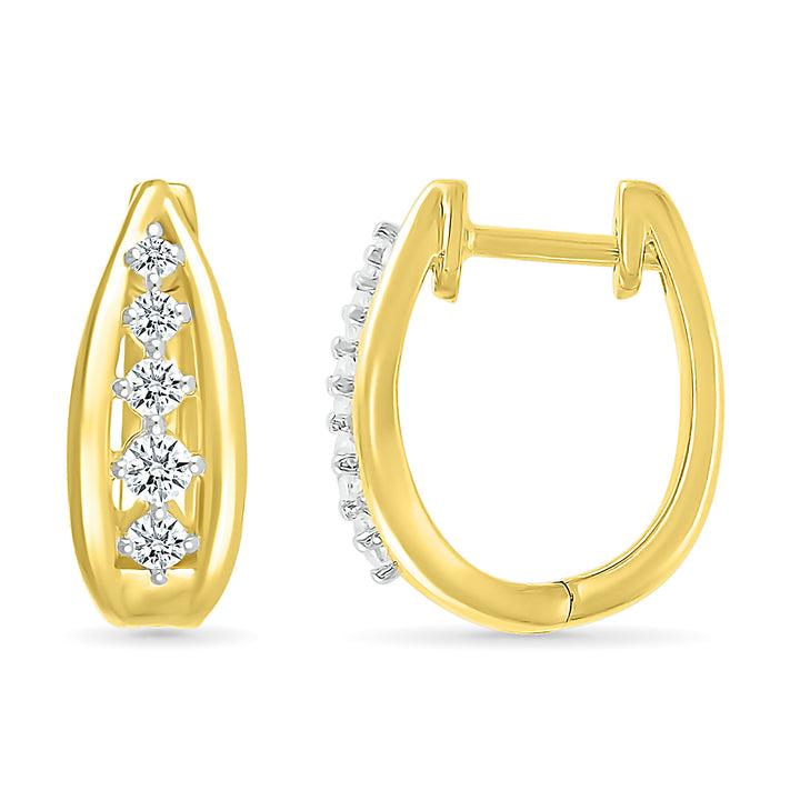 Diamond Graduated Oval Hoop Earrings in 10K Yellow Gold (1/4 ct. tw.)