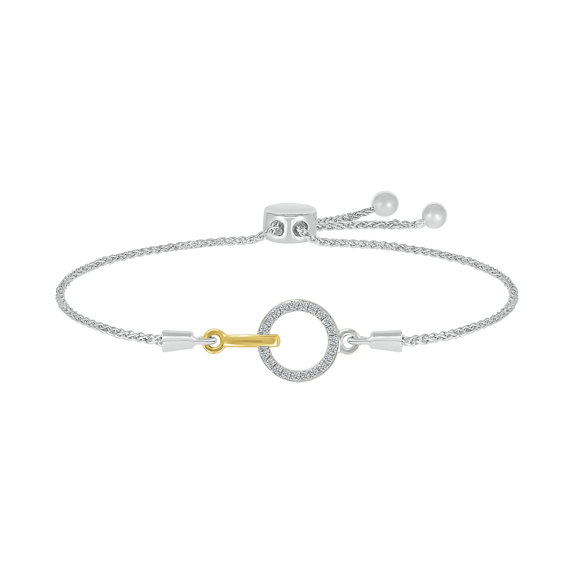 Diamond Bolo Bracelet in Sterling Silver & 10K Yellow Gold (1/10 ct. tw.)