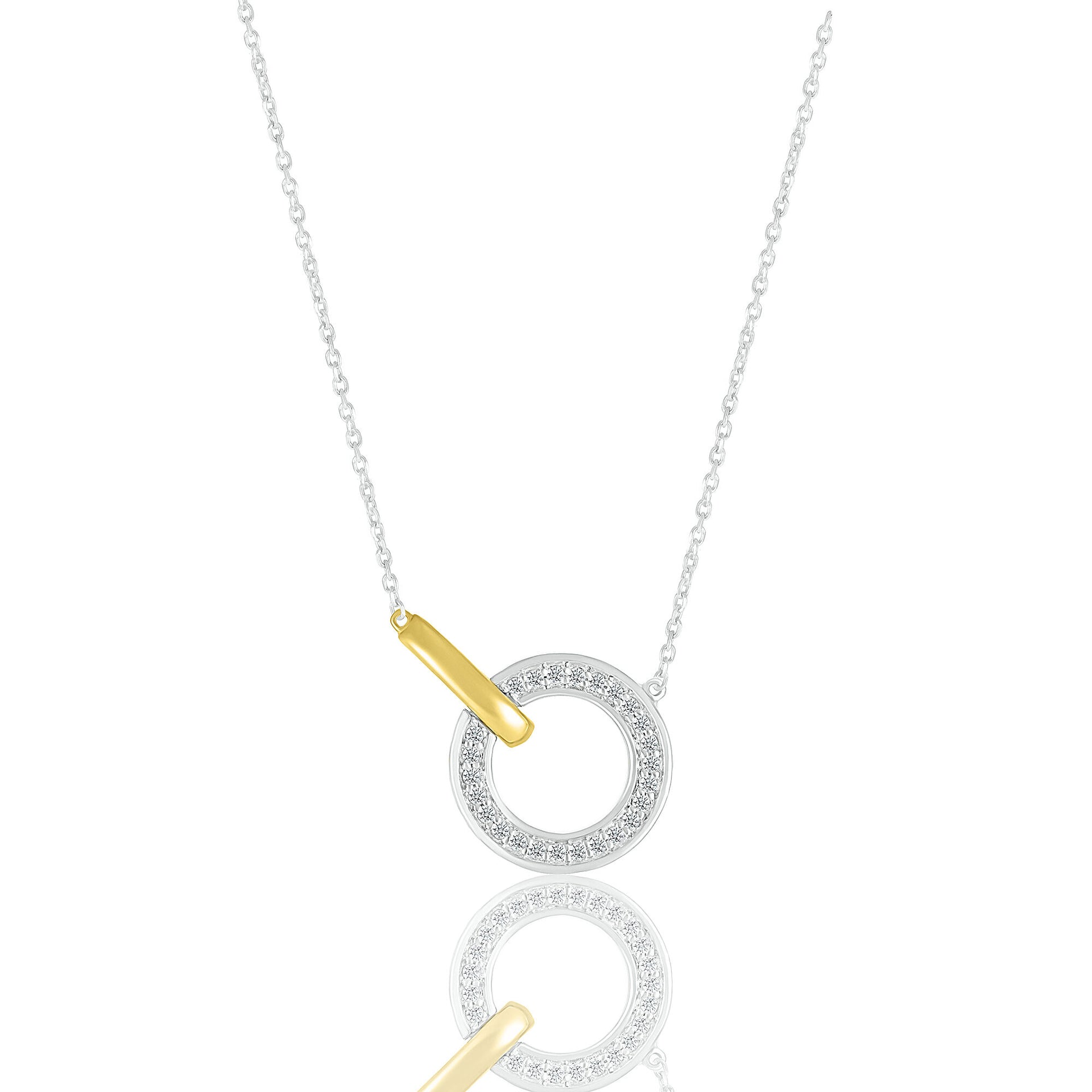 Diamond Circle Pendant in Sterling Silver & 10K Yellow Gold (1/10 ct. tw.)