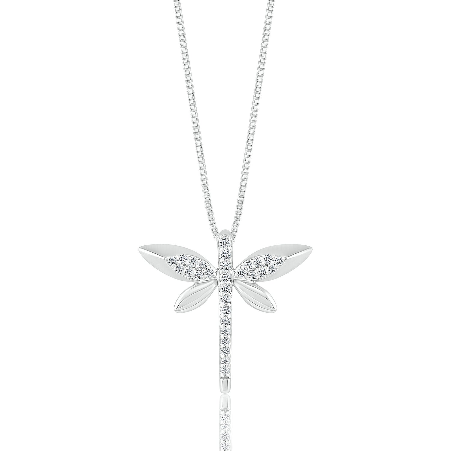 Diamond Dragonfly Pendant in Sterling Silver (1/8 ct. tw.)