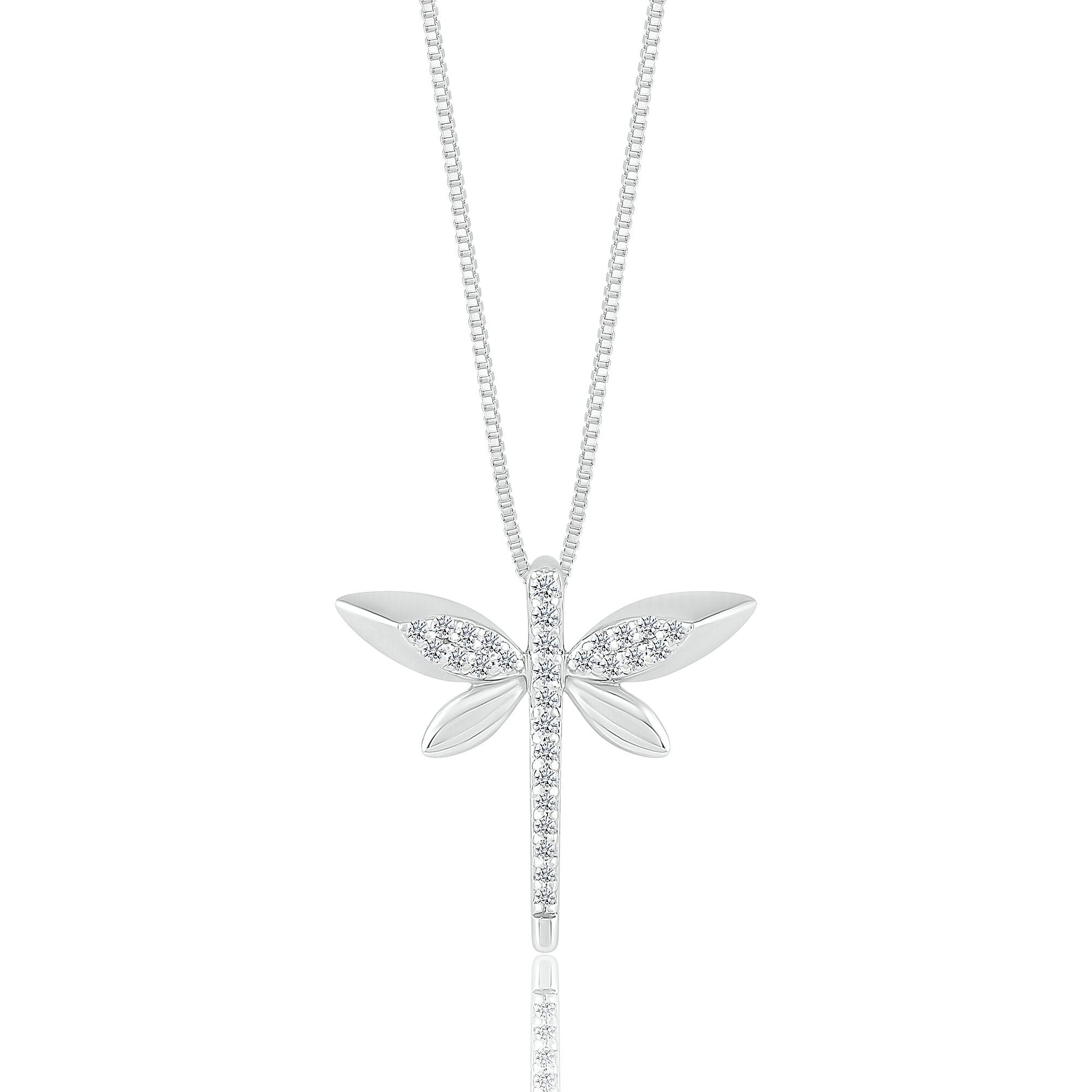 Diamond Dragonfly Pendant in Sterling Silver (1/8 ct. tw.)