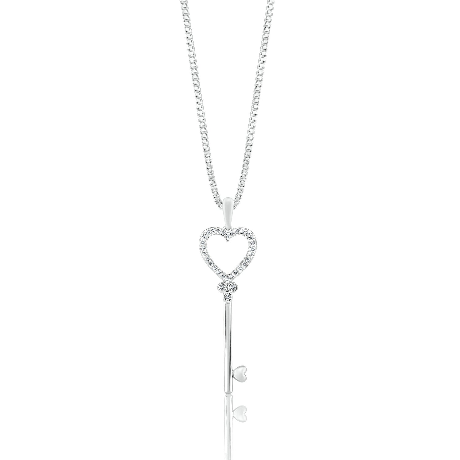 Diamond Heart Key Pendant in Sterling Silver (1/10 ct. tw.)