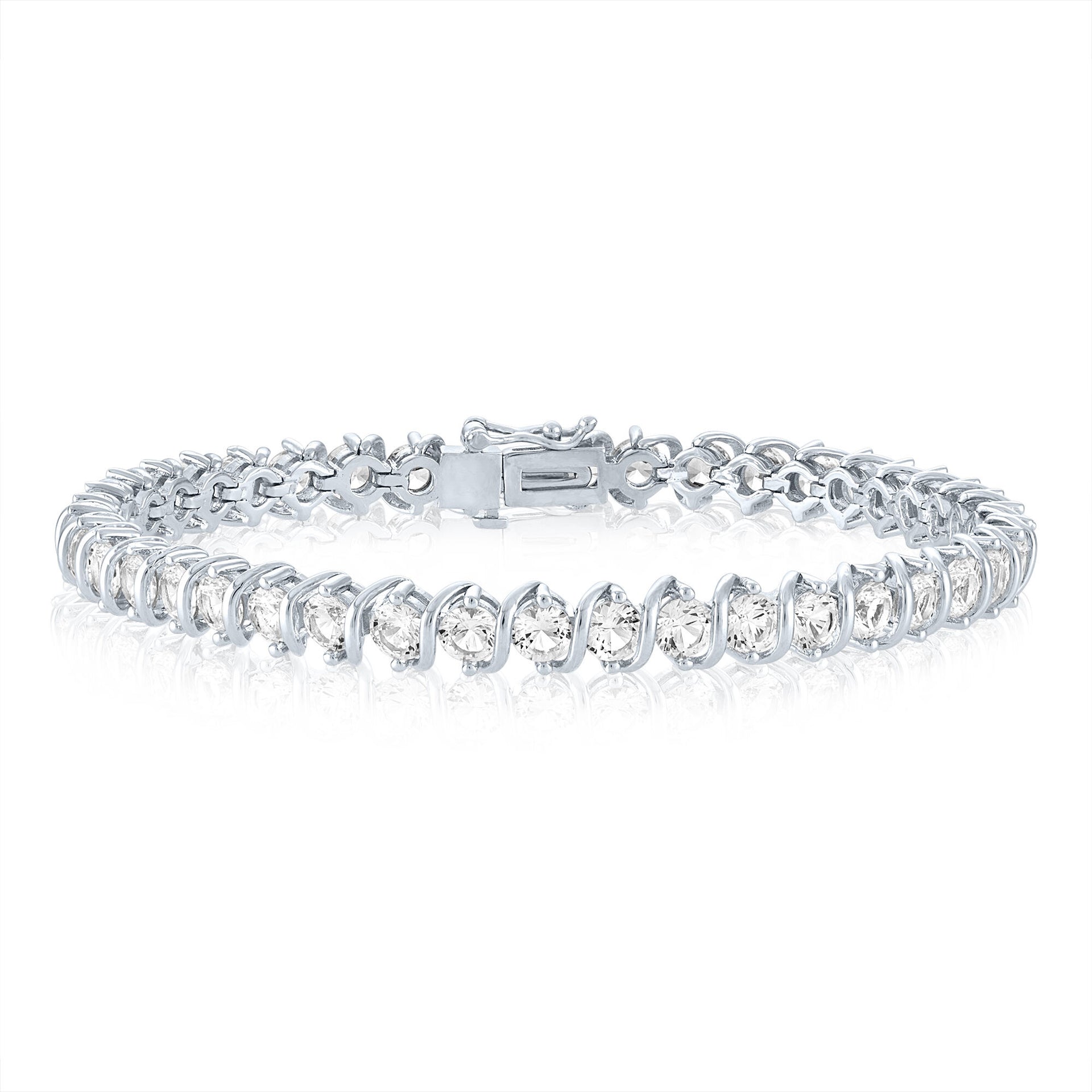 S-Link Lab-Created White Sapphire Line Bracelet in Sterling Silver