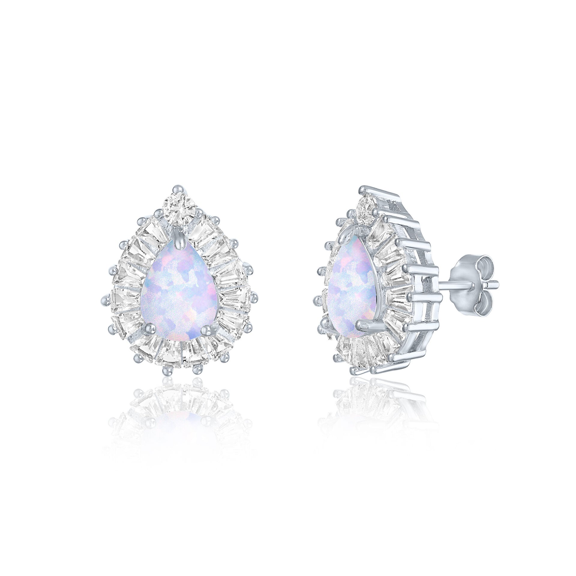Lab-Created Opal and Lab-Created White Sapphire Halo Earrings in Sterling Silver