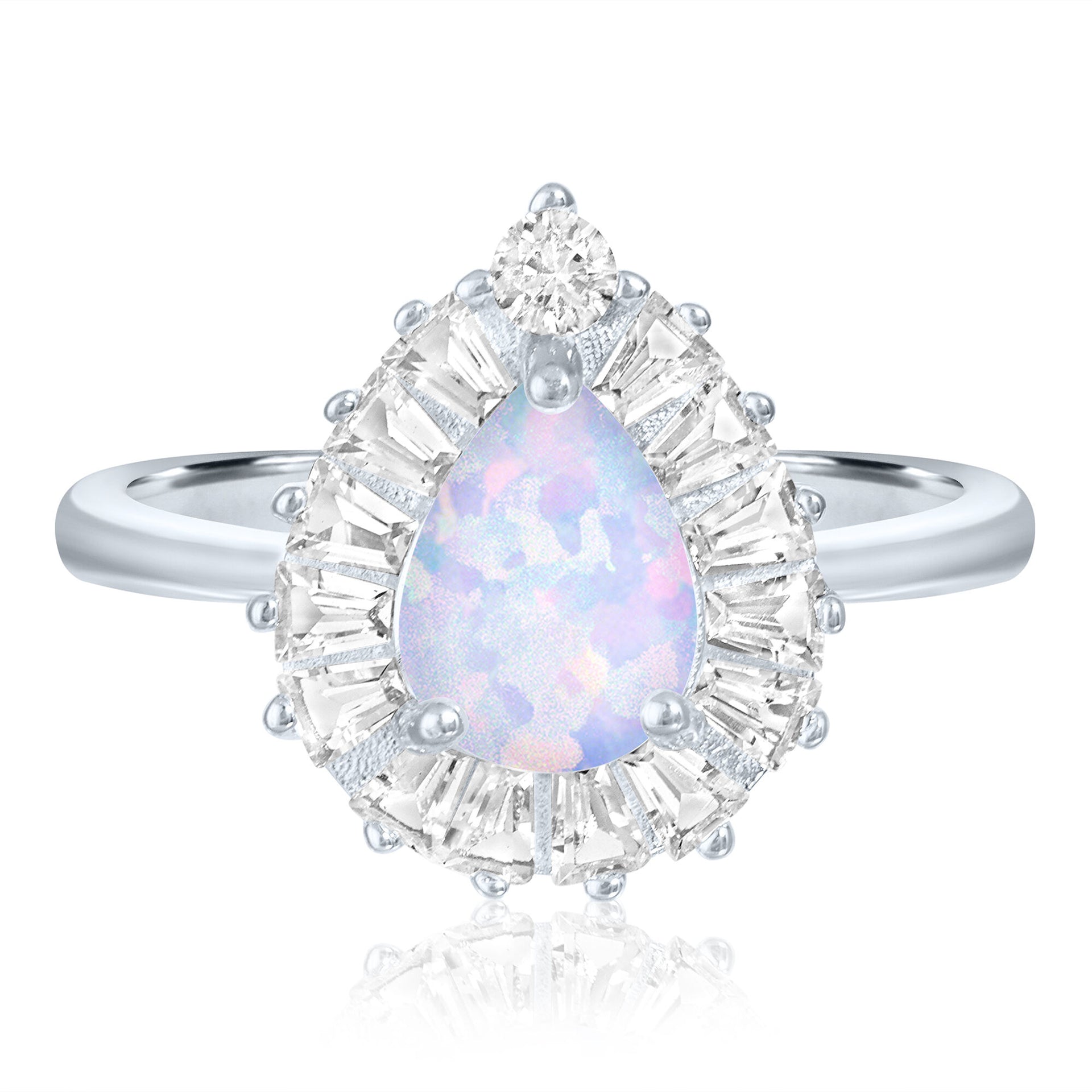 Lab-Created Opal and Lab-Created White Sapphire Halo Ring in Sterling Silver