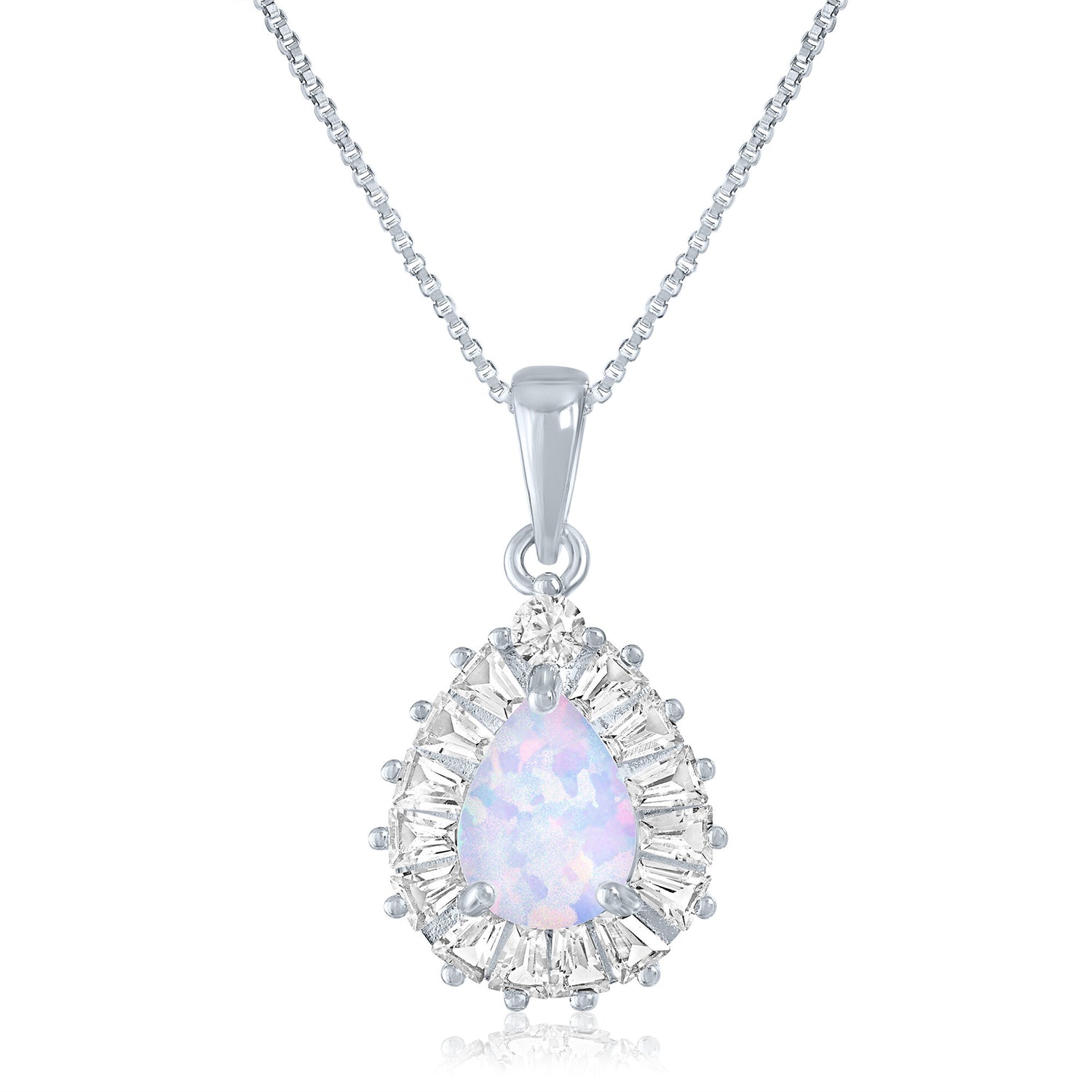 Lab-Created Opal and Lab-Created White Sapphire Halo Pendant in Sterling Silver