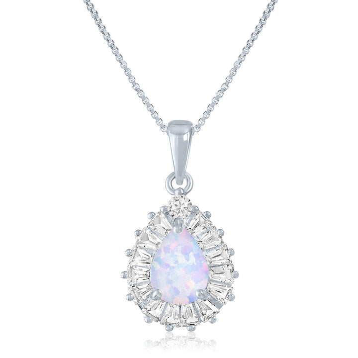 Lab-Created Opal and Lab-Created White Sapphire Halo Pendant in Sterling Silver
