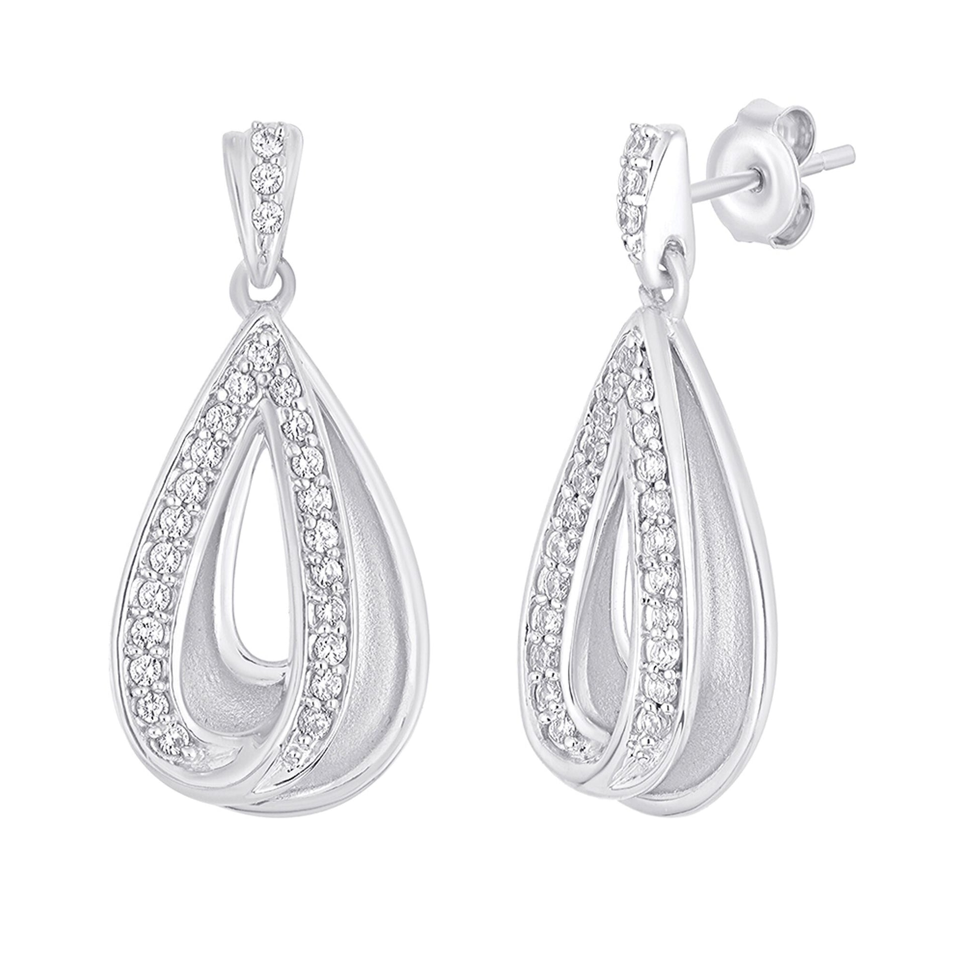 Deep Drop Diamond Earrings in Sterling Silver (1/5 ct. tw.)