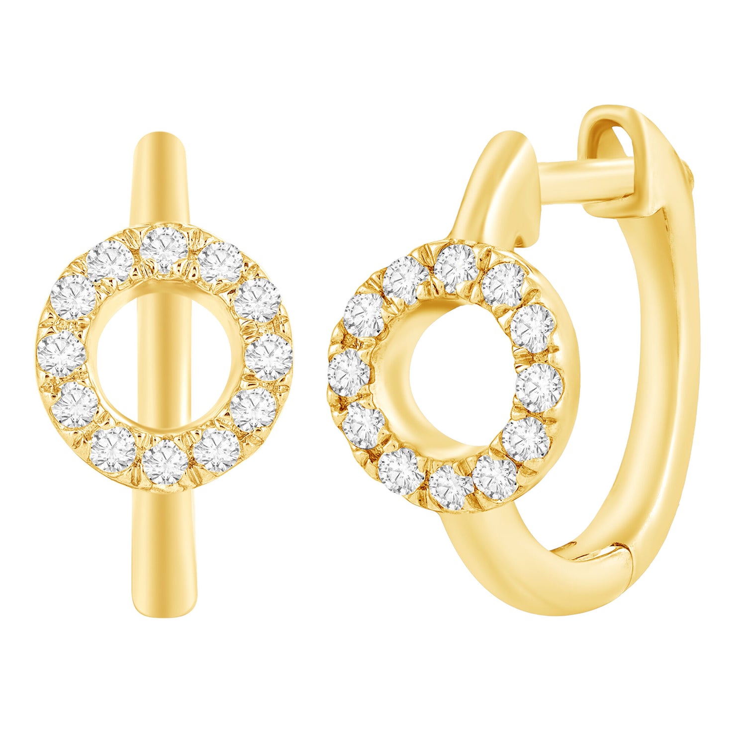 Diamond Circle Front Hoop Earrings in 10K Yellow Gold (1/8 ct. tw.)