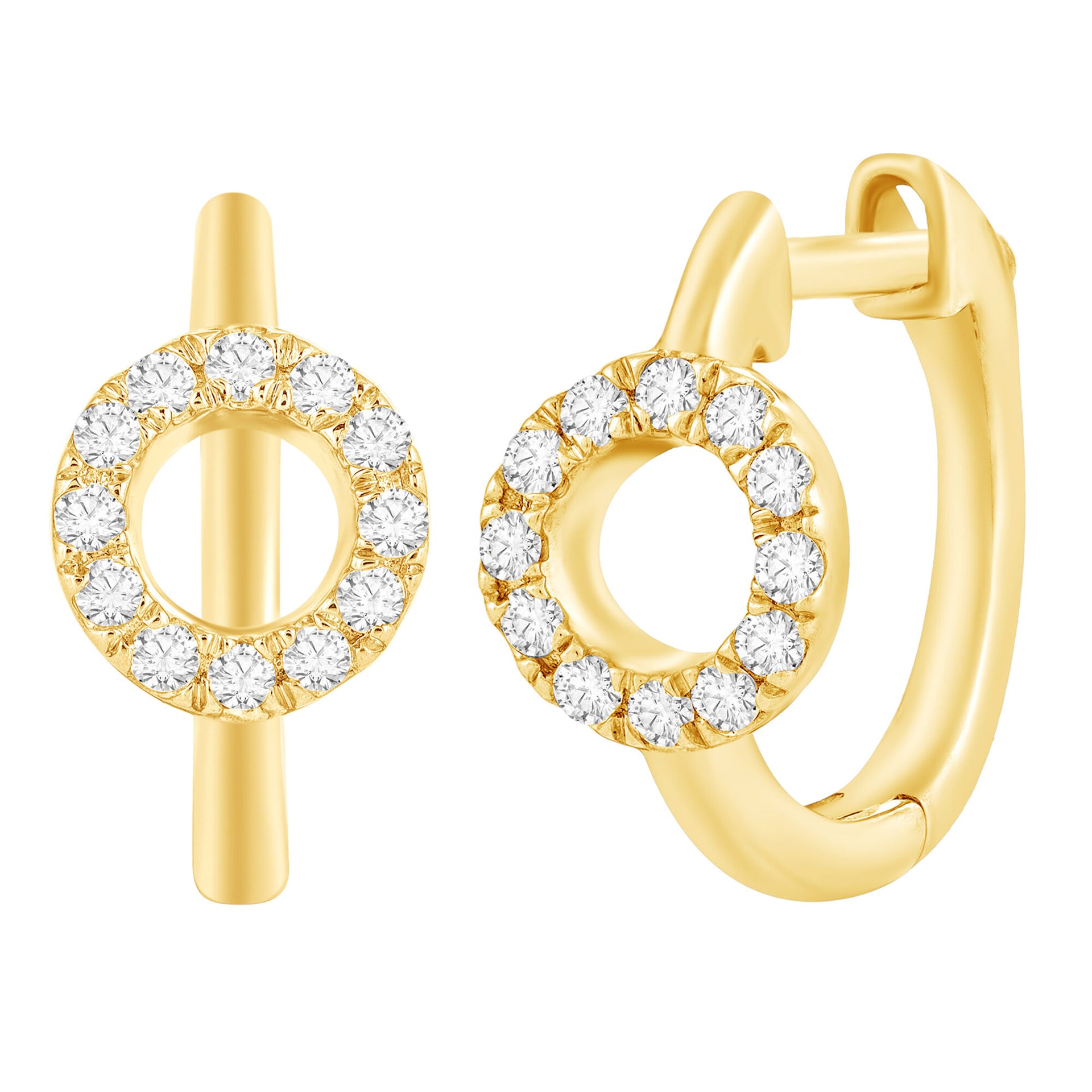 Diamond Circle Front Hoop Earrings in 10K Yellow Gold (1/8 ct. tw.)