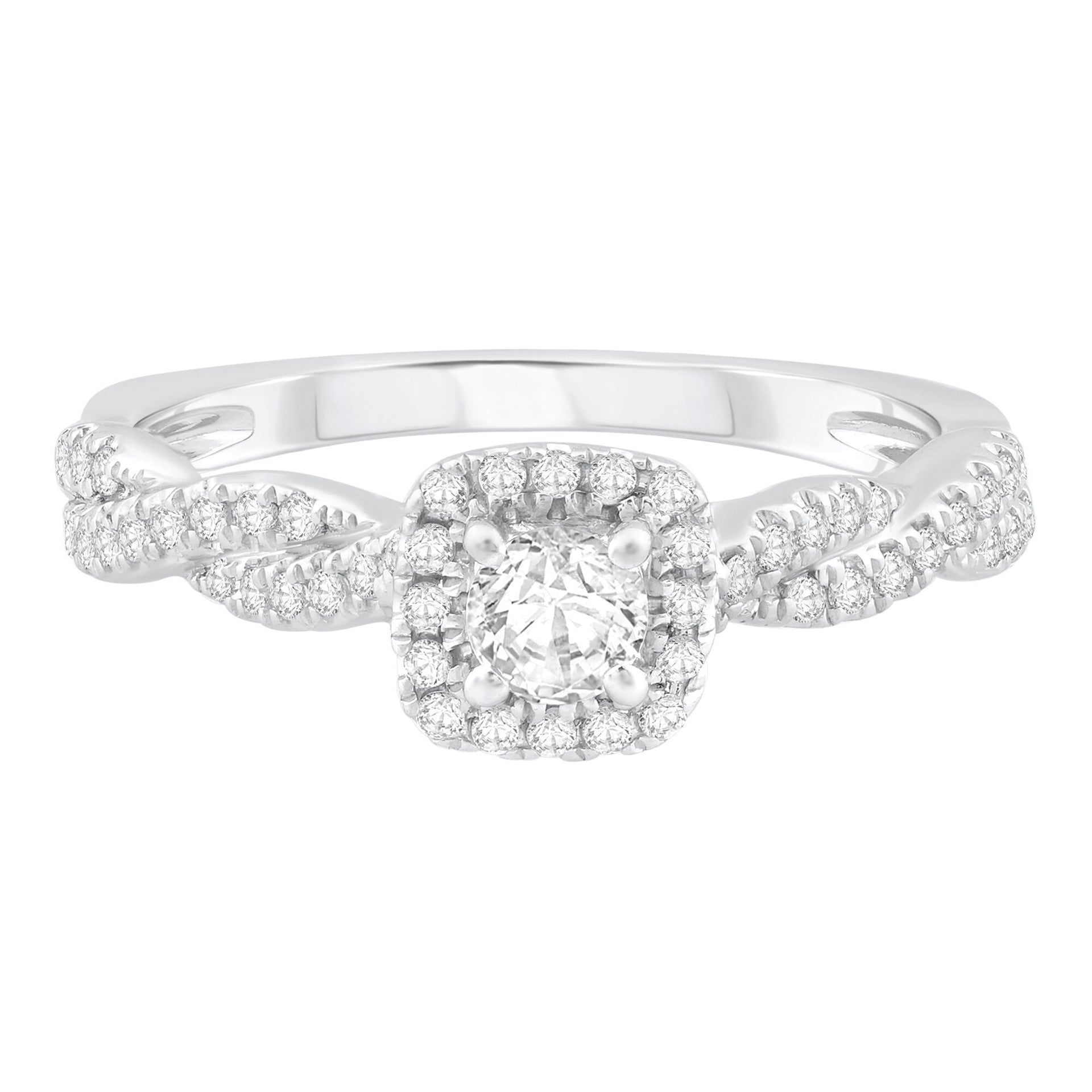 Diamond Engagement Ring with Twist Band in 14K White Gold (1/2 ct. tw.)