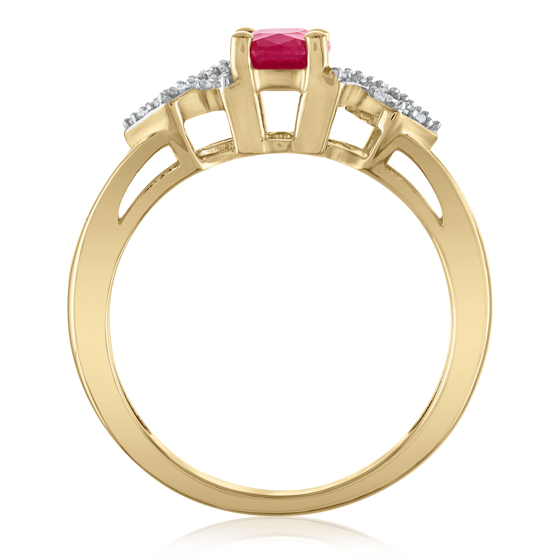 Oval-Shaped Ruby & Diamond Ring in 14K Yellow Gold (1/8 ct. tw.)