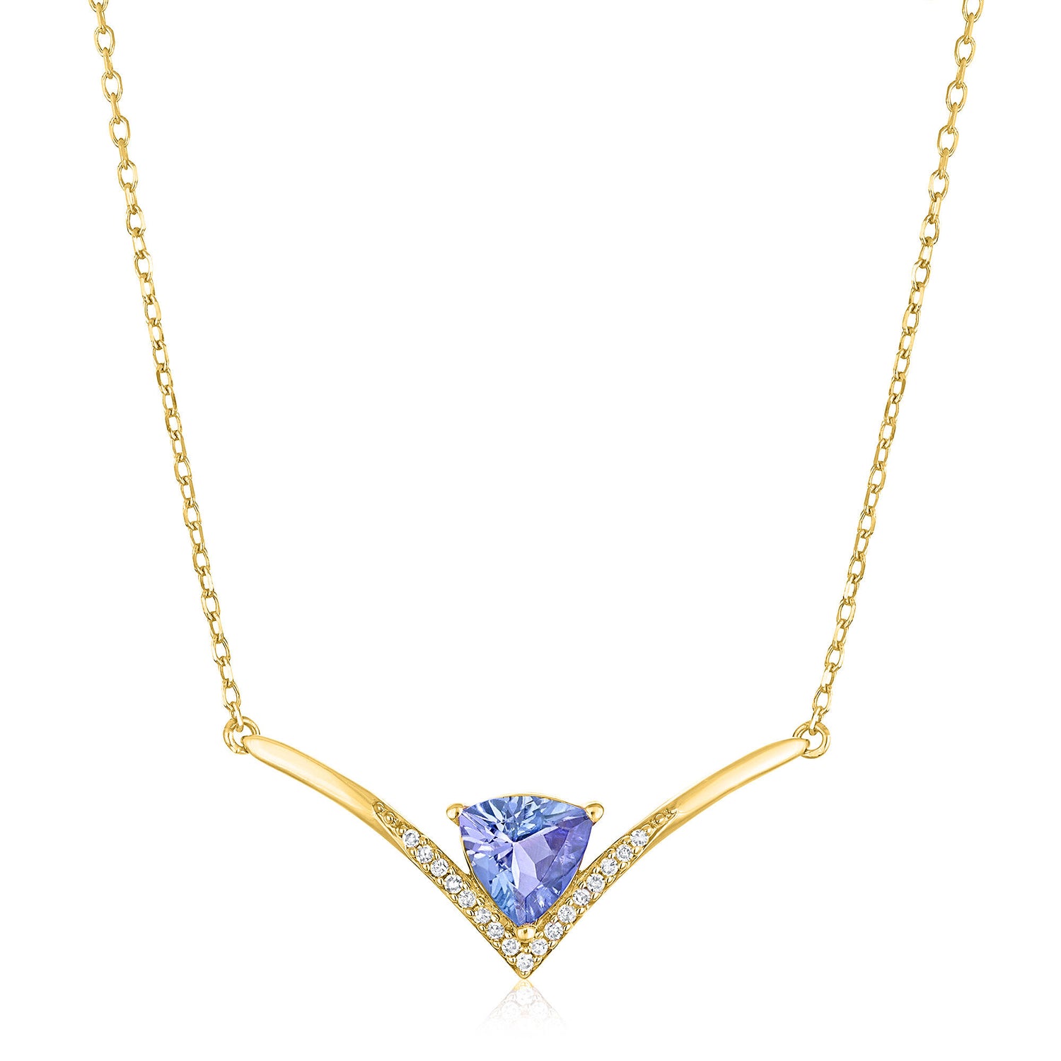 Trillion-Cut Tanzanite and Diamond Accent Necklace in 10K Yellow Gold