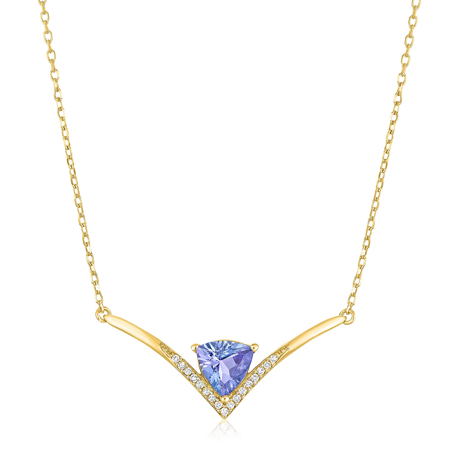 Trillion-Cut Tanzanite and Diamond Accent Necklace in 10K Yellow Gold