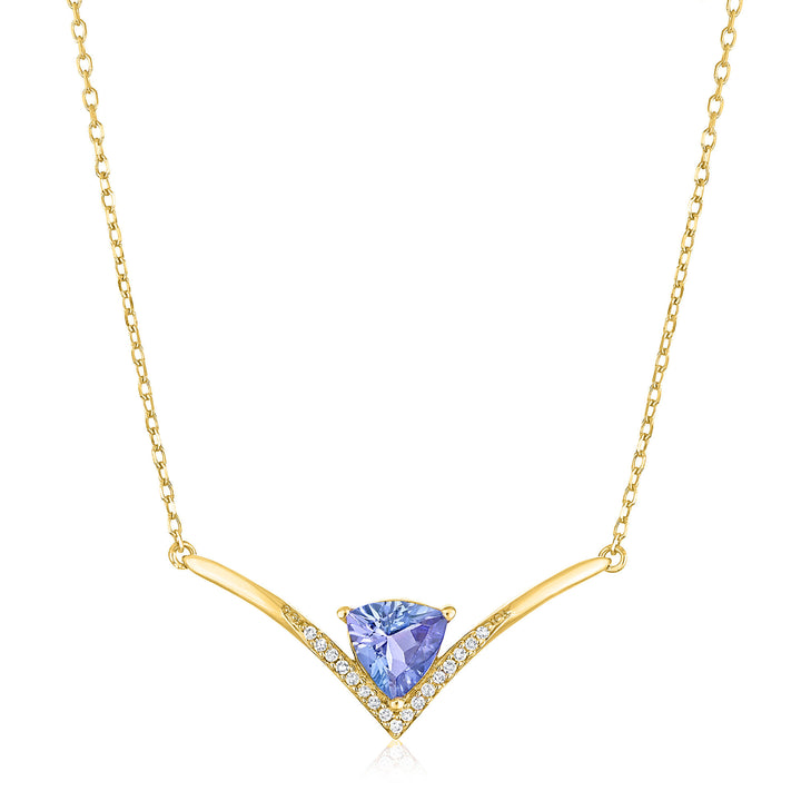 Trillion-Cut Tanzanite and Diamond Accent Necklace in 10K Yellow Gold
