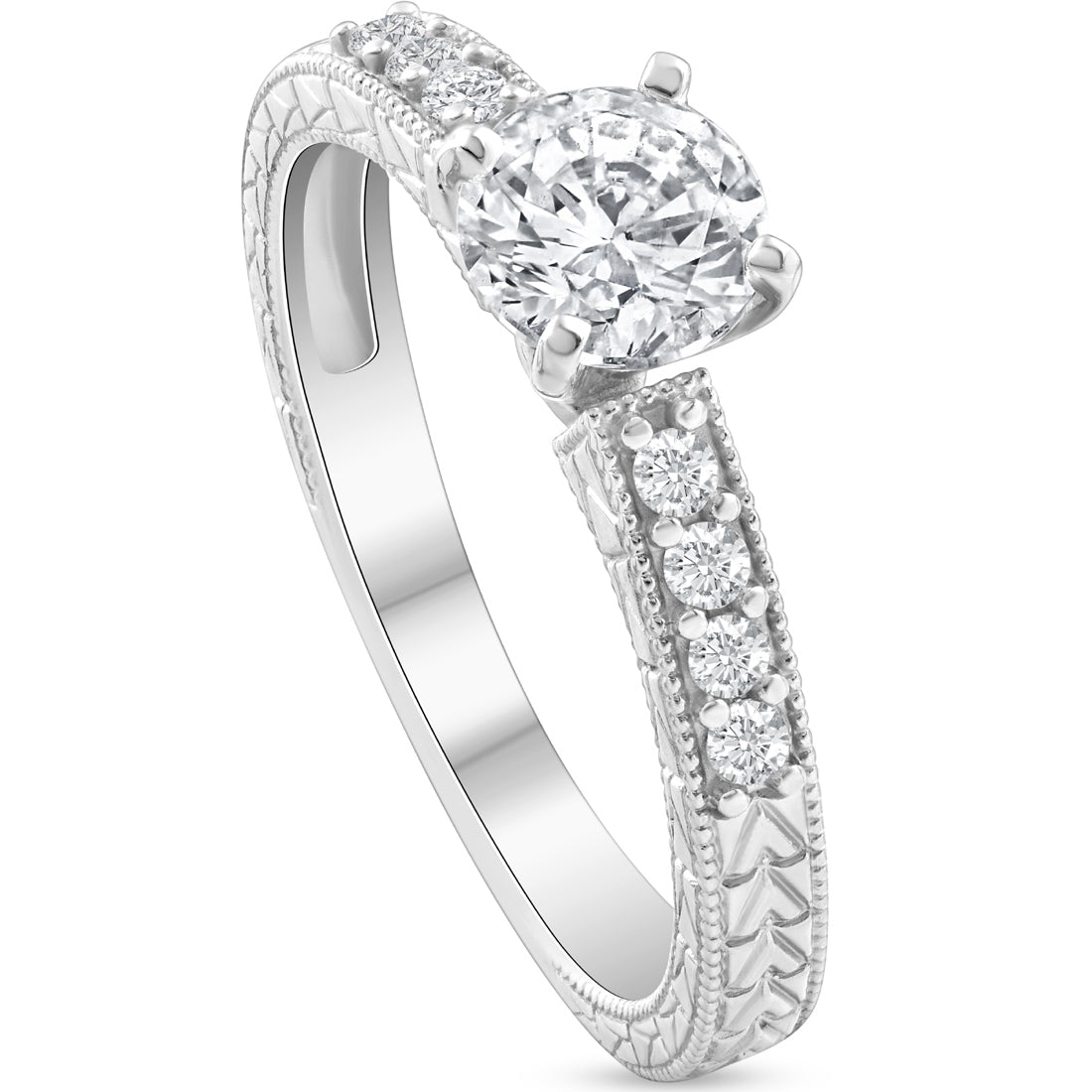 1 1/2 CT Diamond Engagement Ring & Matching Vintage Wedding Band Set White Gold