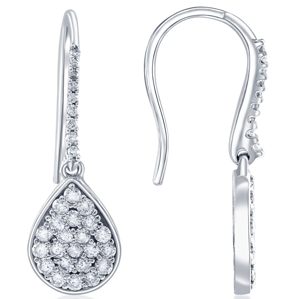 VS 1 1/8ct Diamond Hoops Dangle Pear Shape Earrings 18K White Gold 1 1/4' Tall