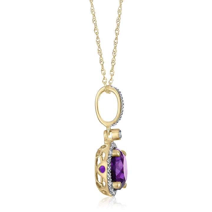 Amethyst and Diamond Halo Pendant in 10K Yellow Gold (1/10 ct. tw.)
