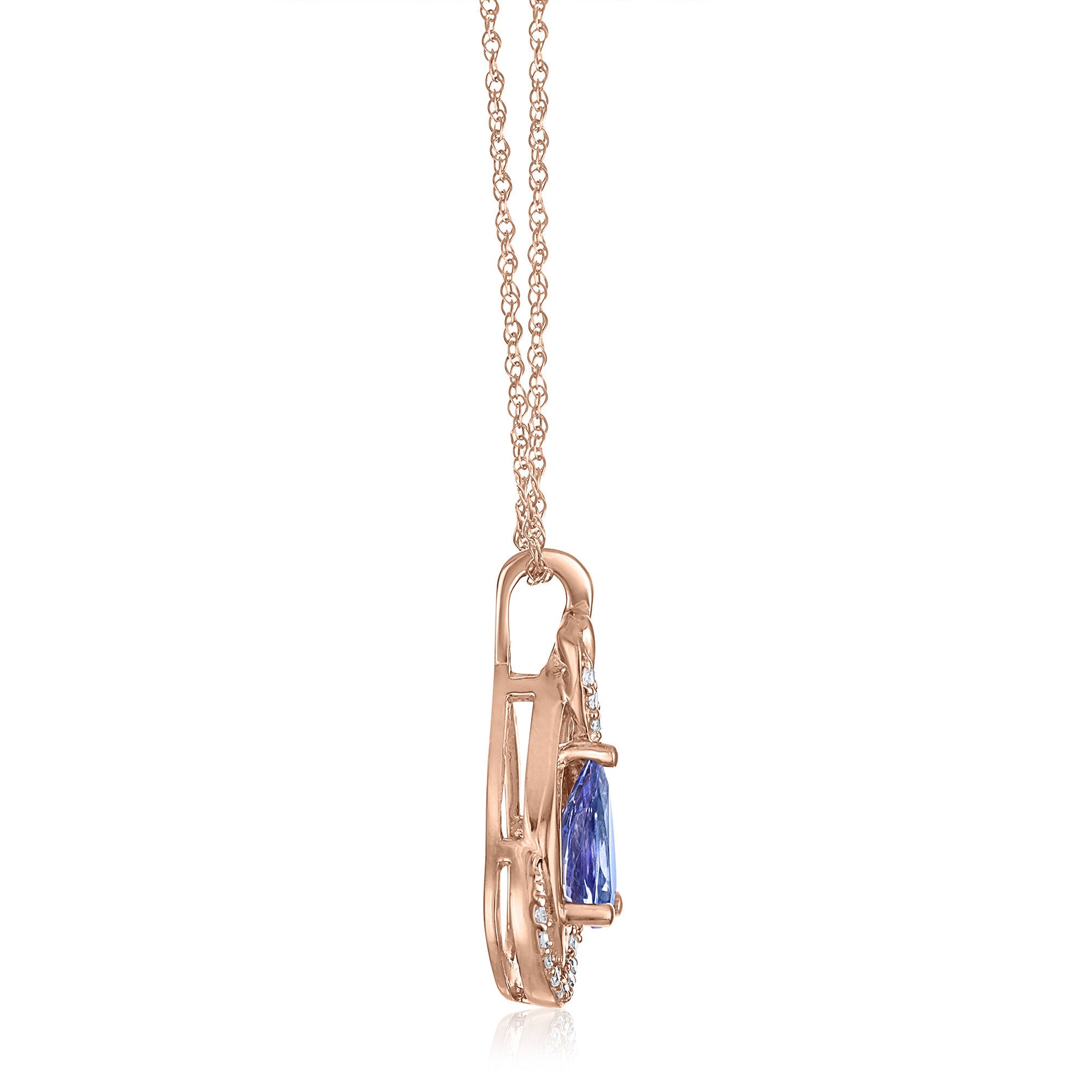 Pear-Shaped Tanzanite and Diamond Pendant in 14K Rose Gold (1/10 ct. tw.)