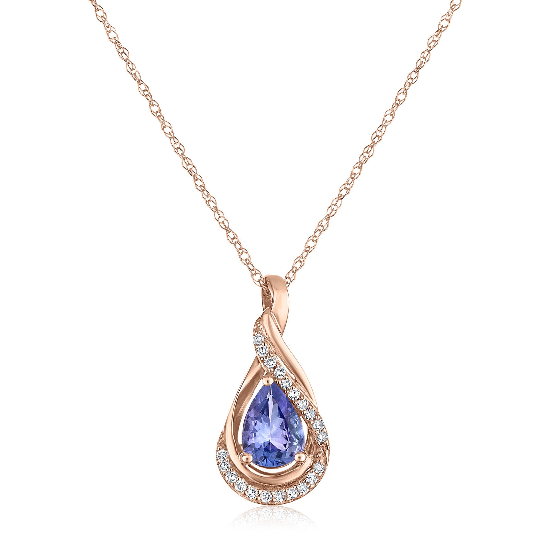 Pear-Shaped Tanzanite and Diamond Pendant in 14K Rose Gold (1/10 ct. tw.)