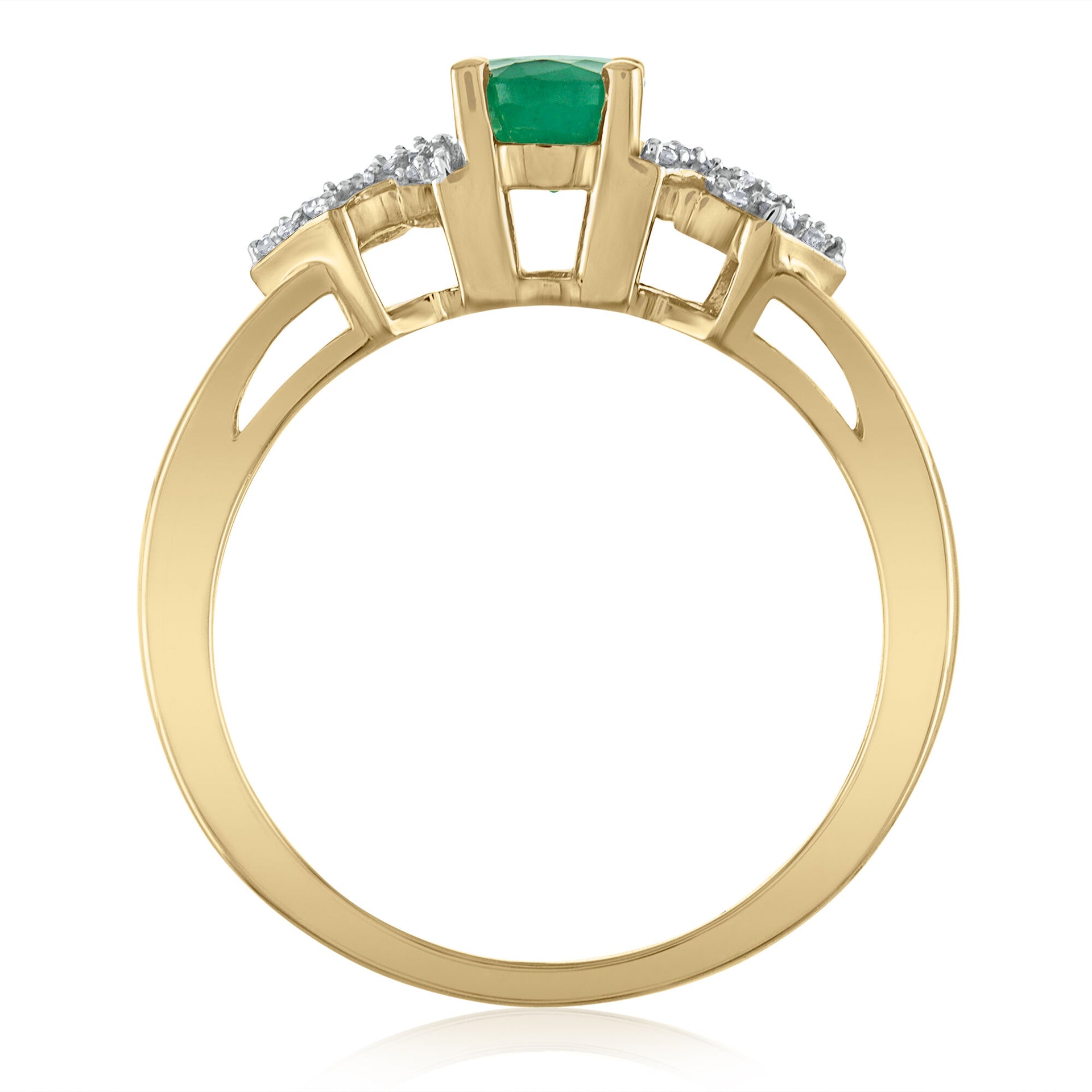 Oval-Shaped Emerald & Diamond Ring in 14K Yellow Gold (1/8 ct. tw.)